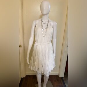 White Sleeveless Pleated Summer Dress - by Mustard Seed